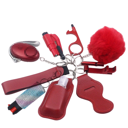 Red Matte Pepper Spray 10-Piece Safety Keychain Set