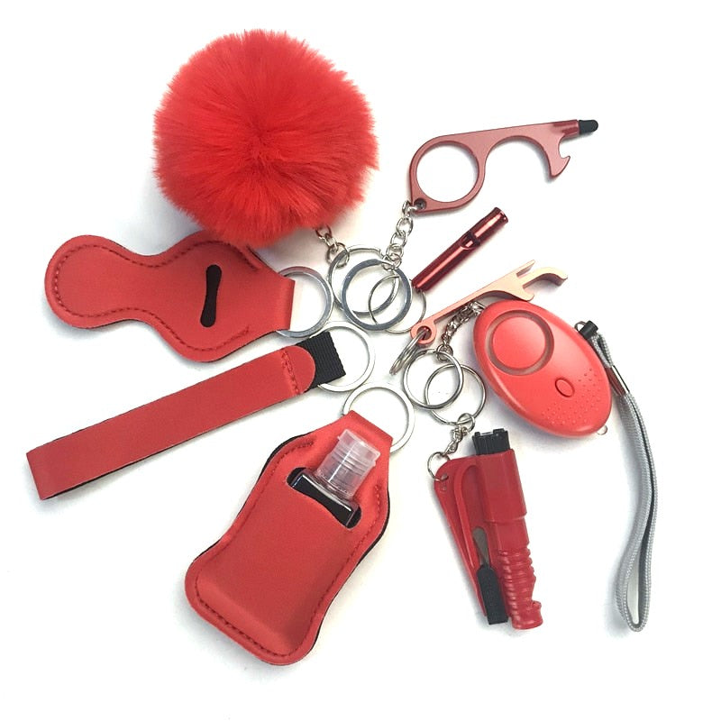 Red Matte Safety Tools 9-Piece Self Defense Keychain Set