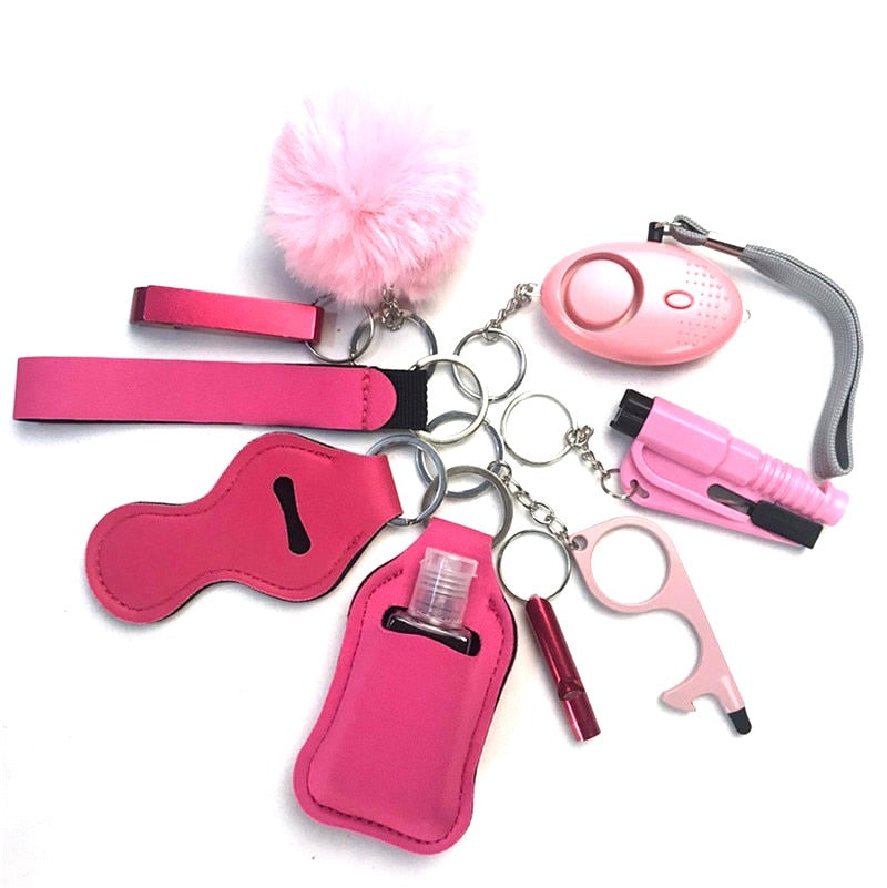 Magenta Matte Safety Tools 9-Piece Self Defense Keychain Set