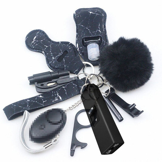 Black Marble Stun Gun 10-Piece Safety Keychain Set