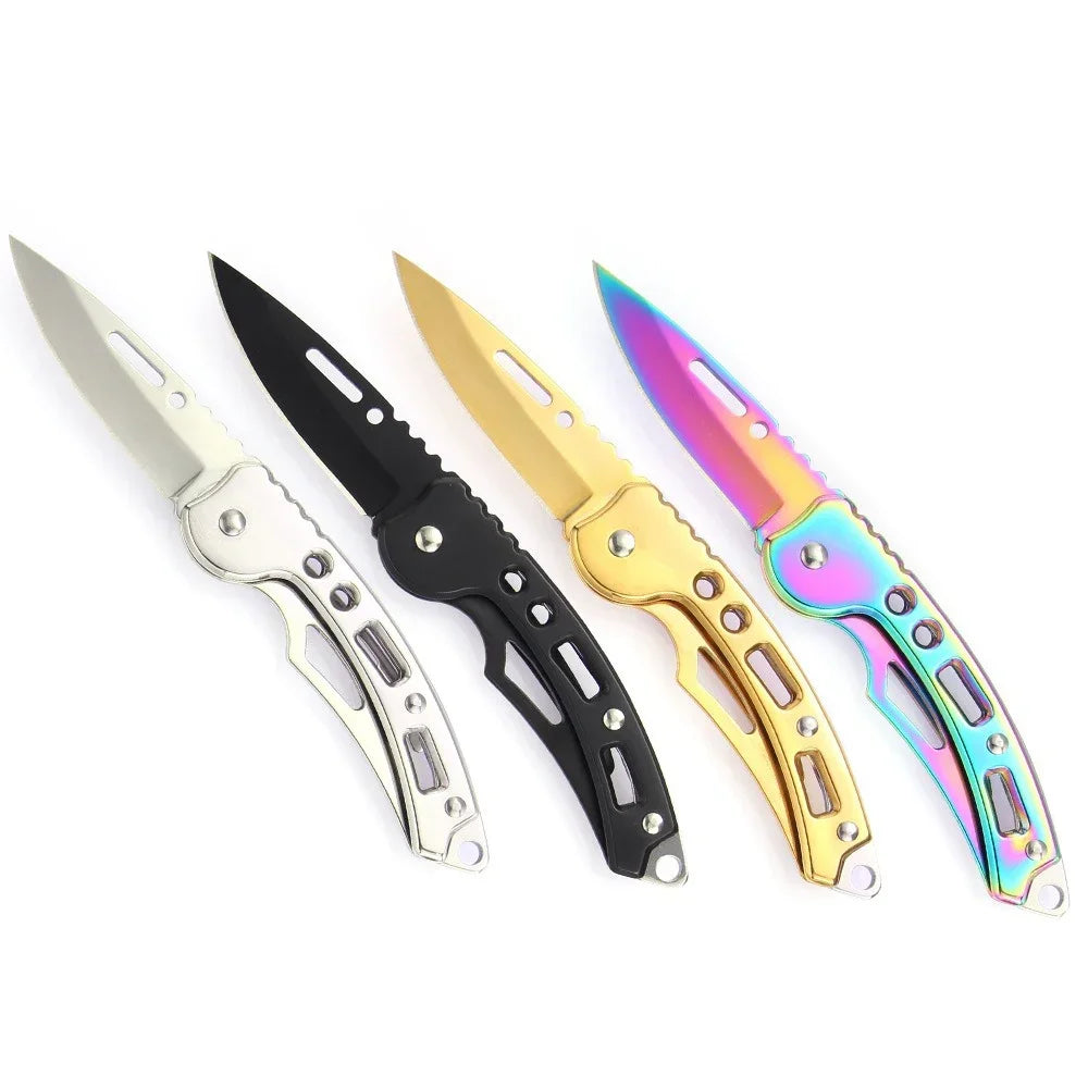 Folding Stainless Steel Pocket Knife with Keychain Ring