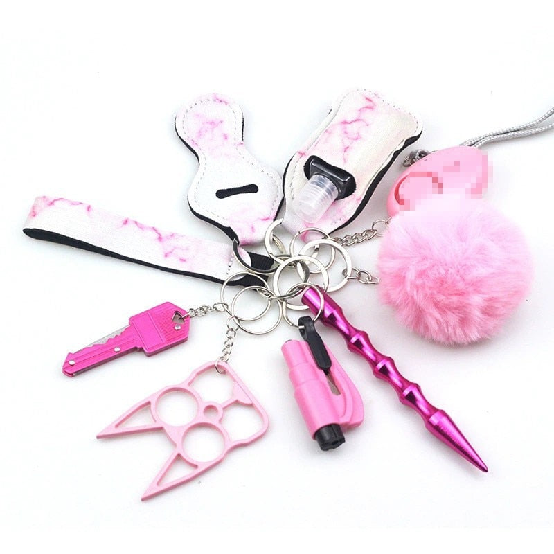 Pink Love Defensive Weapons 9-Piece Self Defense Keychain Set