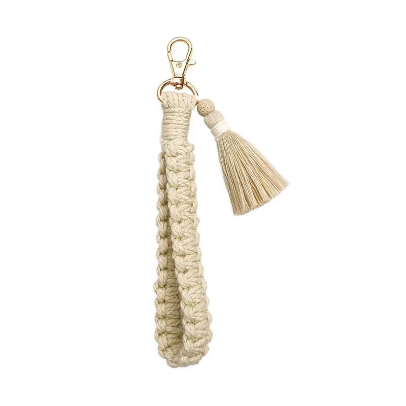 Cobra-Braided Cotton Wristlet with Lobster Clasp Ring Holder