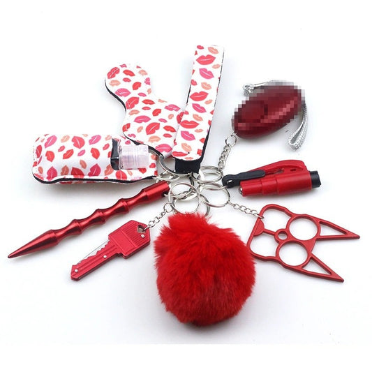 Red Kisses Defensive Weapons 9-Piece Self Defense Keychain Set