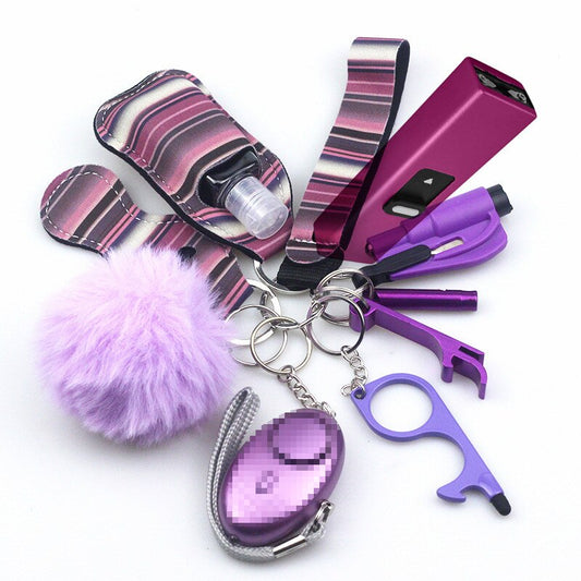 Purple Stripes Stun Gun 10-Piece Safety Keychain Set