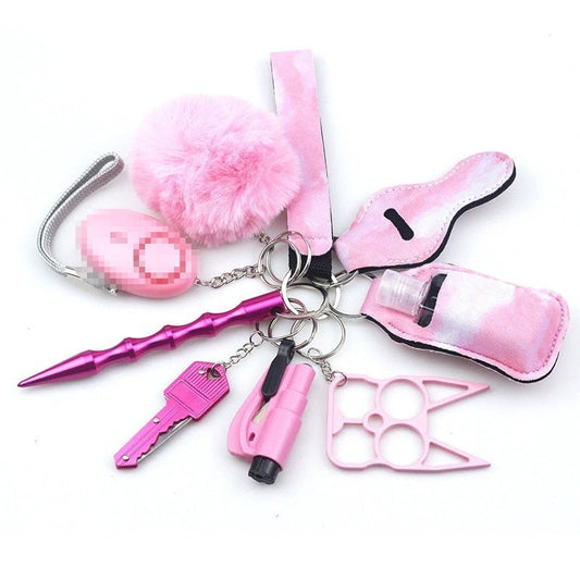 Pink Fog Defensive Weapons 9-Piece Self Defense Keychain Set