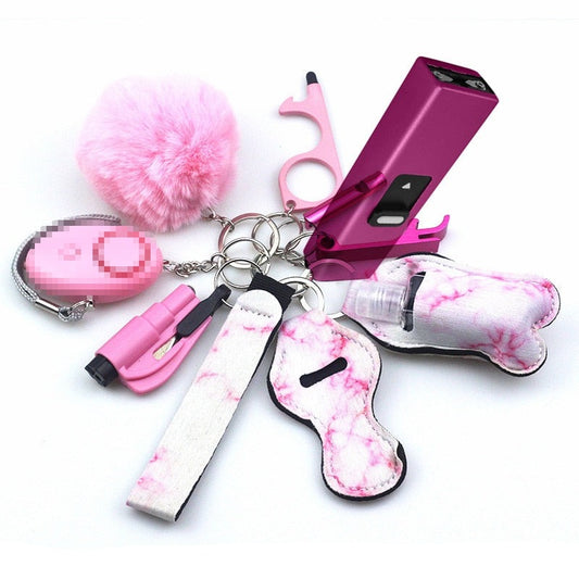 Pink Clouds Stun Gun 10-Piece Safety Keychain Set