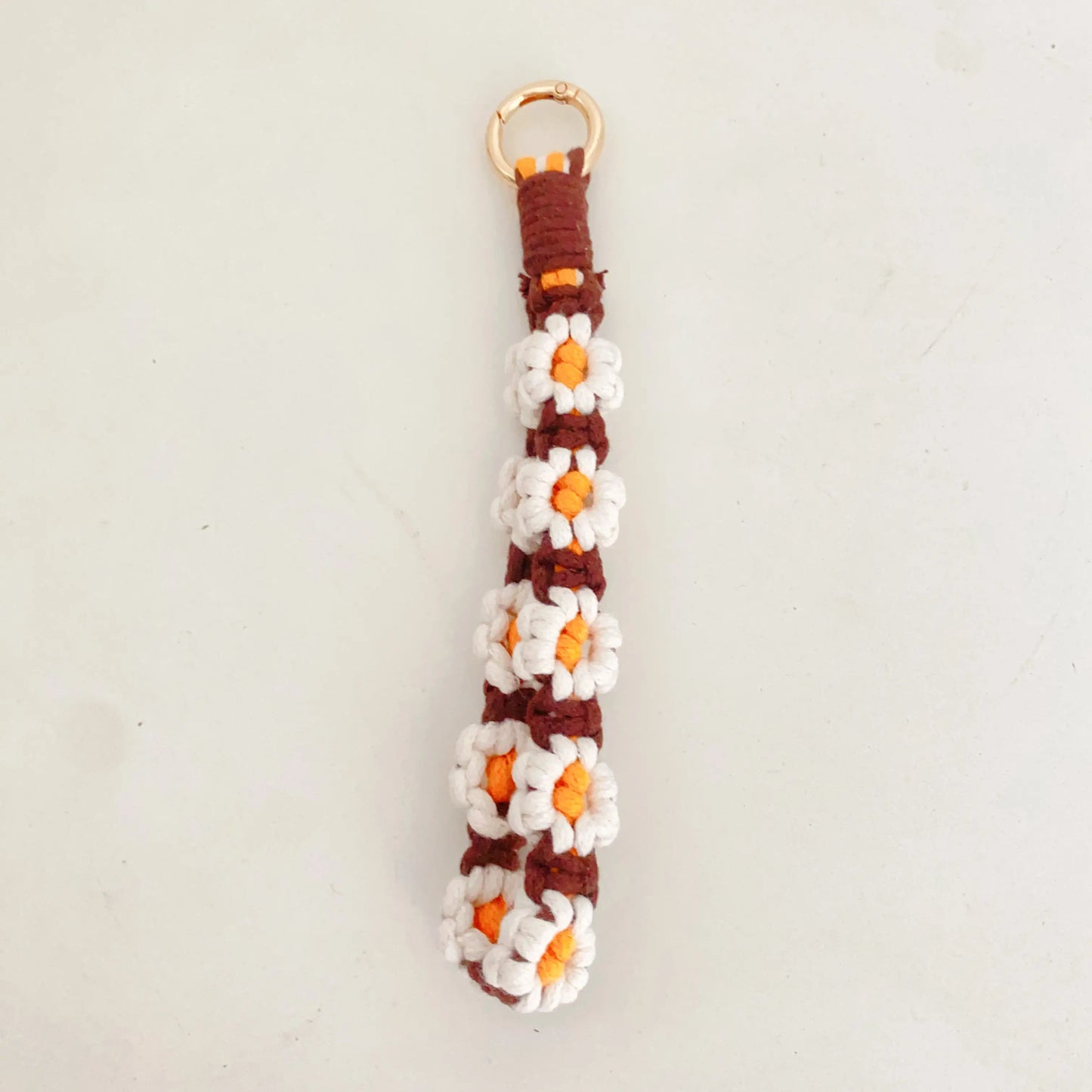 Floral Hand-Woven Cotton Wristlet with Lobster Clasp Ring Holder