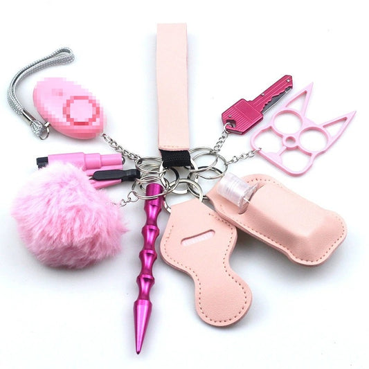 Pink Matte Defensive Weapons 9-Piece Self Defense Keychain Set