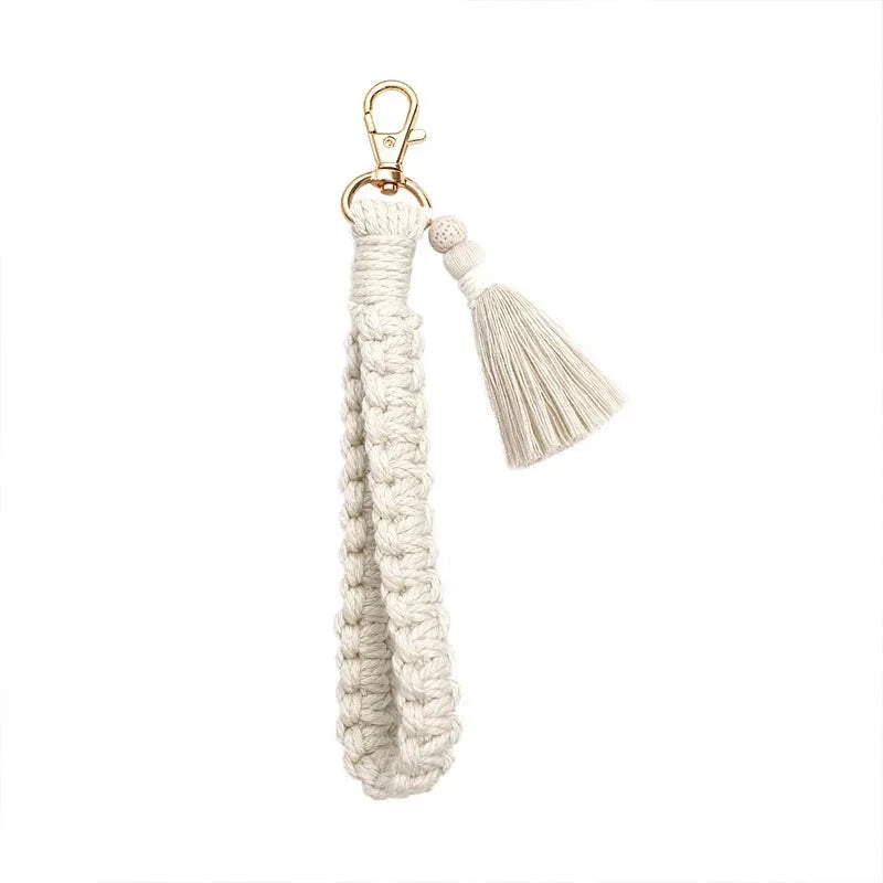 Cobra-Braided Cotton Wristlet with Lobster Clasp Ring Holder