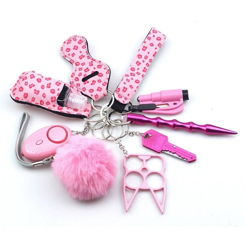 Pink Love Defensive Weapons 9-Piece Self Defense Keychain Set