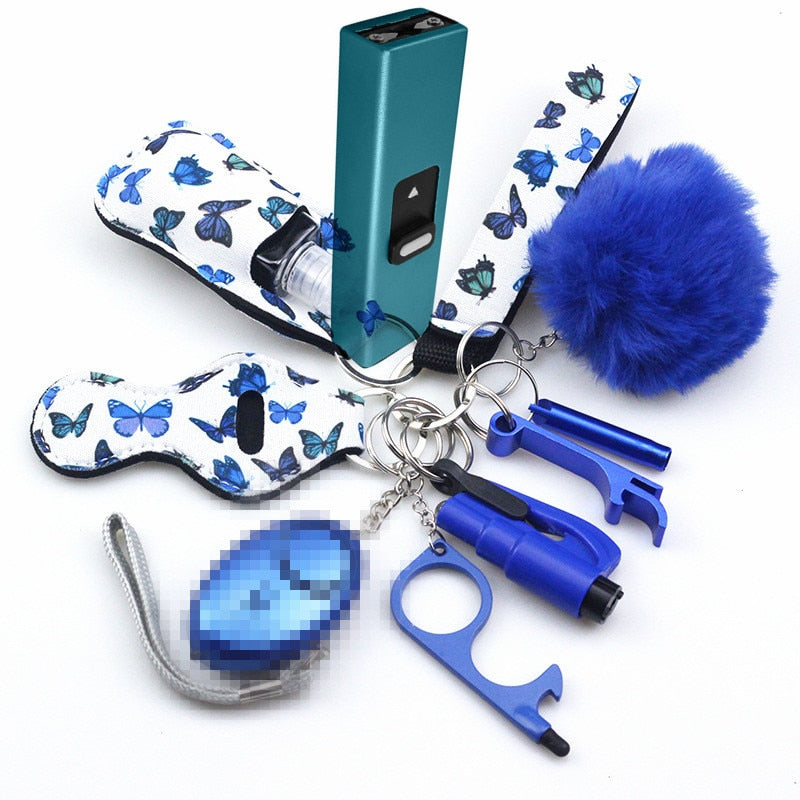 Butterflies Blue Stun Gun 10-Piece Safety Keychain Set