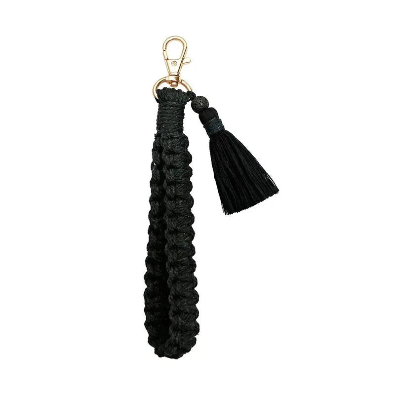 Cobra-Braided Cotton Wristlet with Lobster Clasp Ring Holder