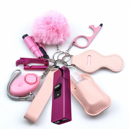 Pink Matte Stun Gun 10-Piece Safety Keychain Set