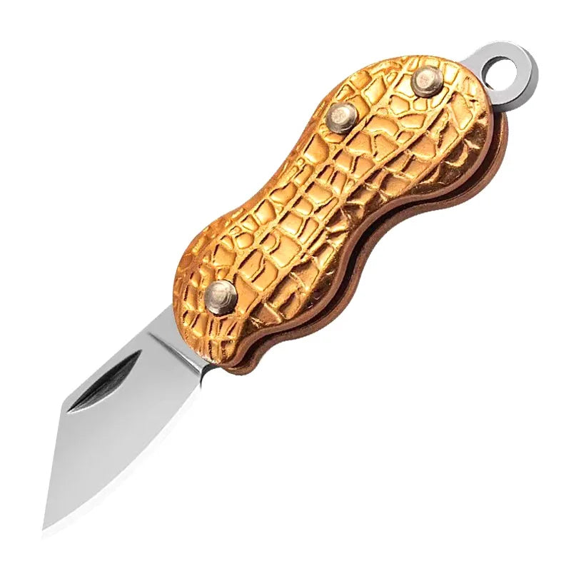 Portable Outdoor Stainless Steel Box Opening Peanut Shape Hiking Pocket Knife Mini Folding Keychain Necklace Knife Peeling Knife