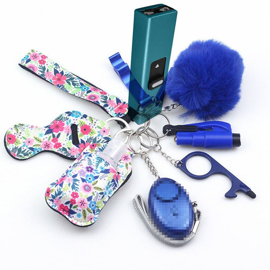 Blue Florals Stun Gun 10-Piece Safety Keychain Set