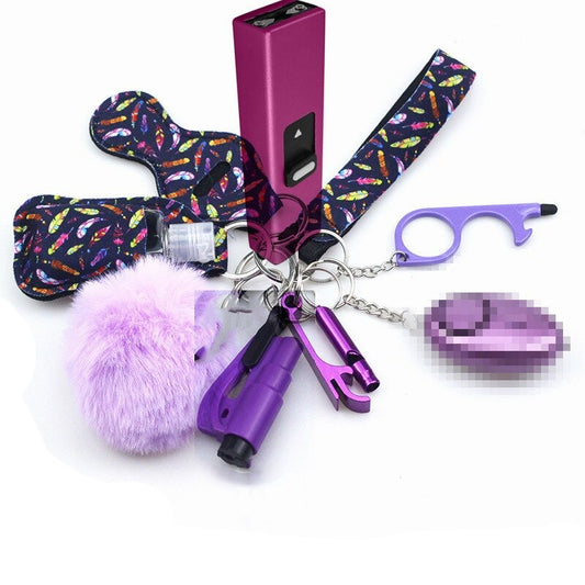 Purple Chrome Stun Gun 10-Piece Safety Keychain Set