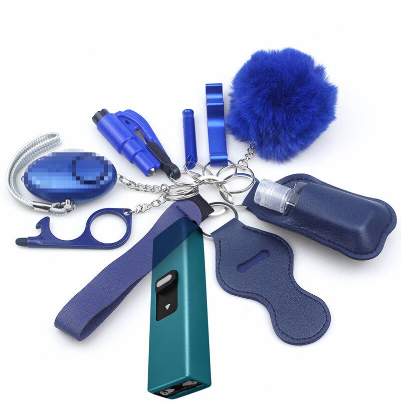 Blue Matte Stun Gun 10-Piece Safety Keychain Set