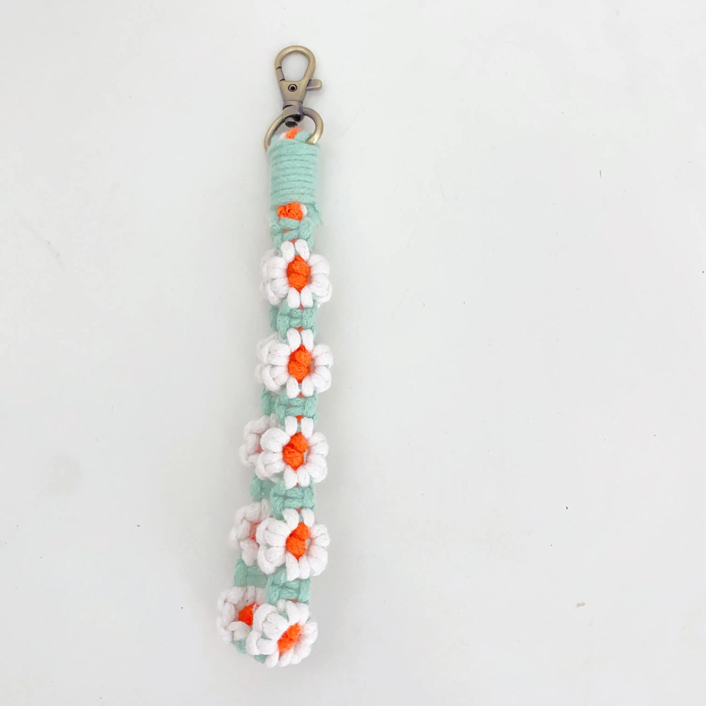 Floral Hand-Woven Cotton Wristlet with Lobster Clasp Ring Holder