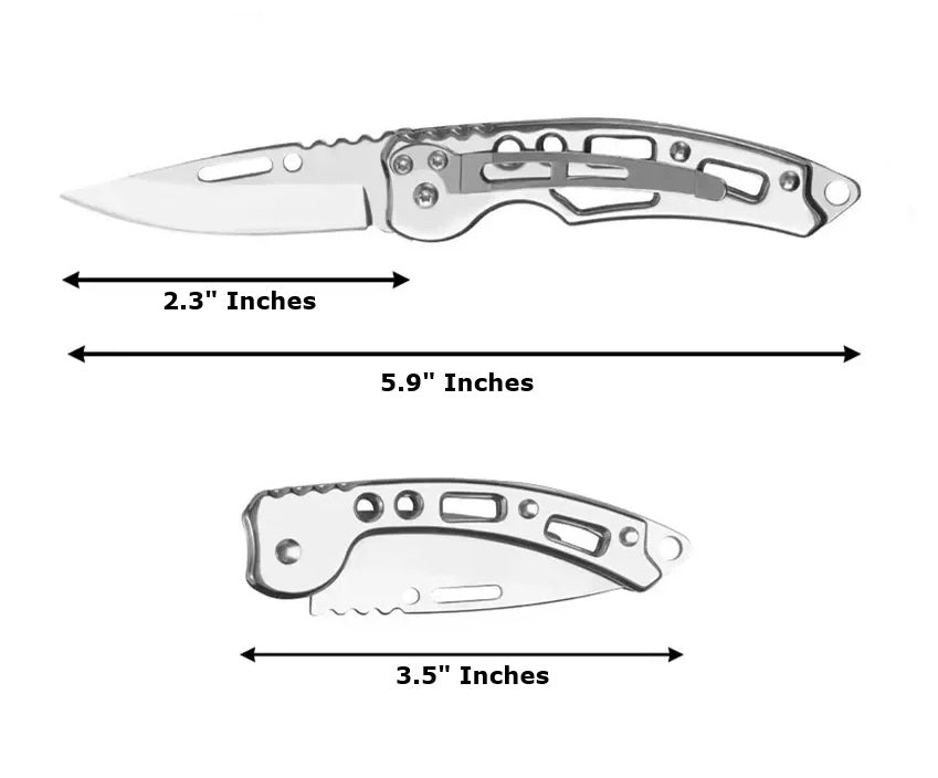 Folding Stainless Steel Pocket Knife with Keychain Ring