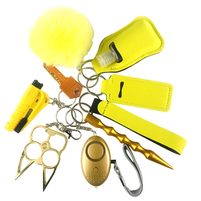 Yellow Matte Defensive Weapons 9-Piece Self Defense Keychain Set