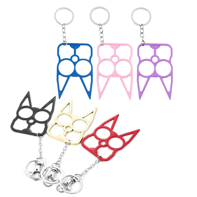 Cat Ears Self Defense Knuckles Keychain 6 colors of blue, pink, lavender, black, gold, and red