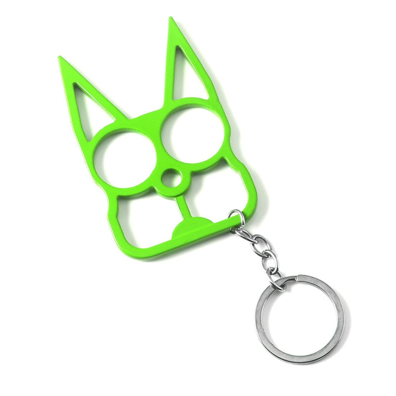 Green Cat Ears Self Defense Knuckles Keychain on White