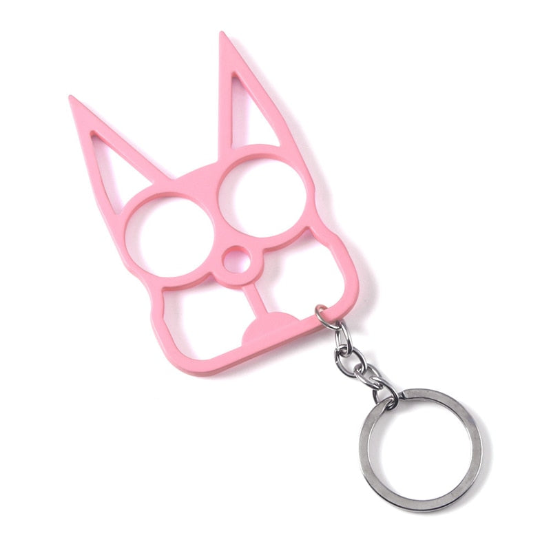 Pink Cat Ears Self Defense Knuckles Keychain on White