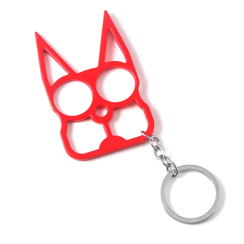 Red Cat Ears Self Defense Knuckles Keychain on White