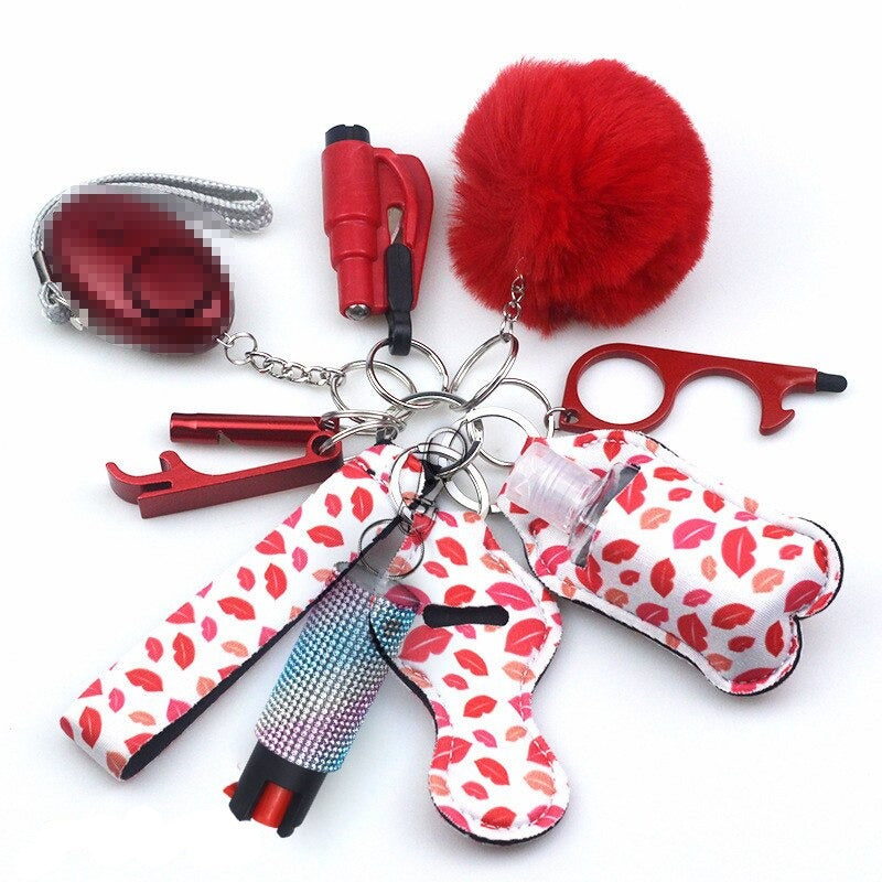 Red Kisses Pepper Spray 10-Piece Safety Keychain Set