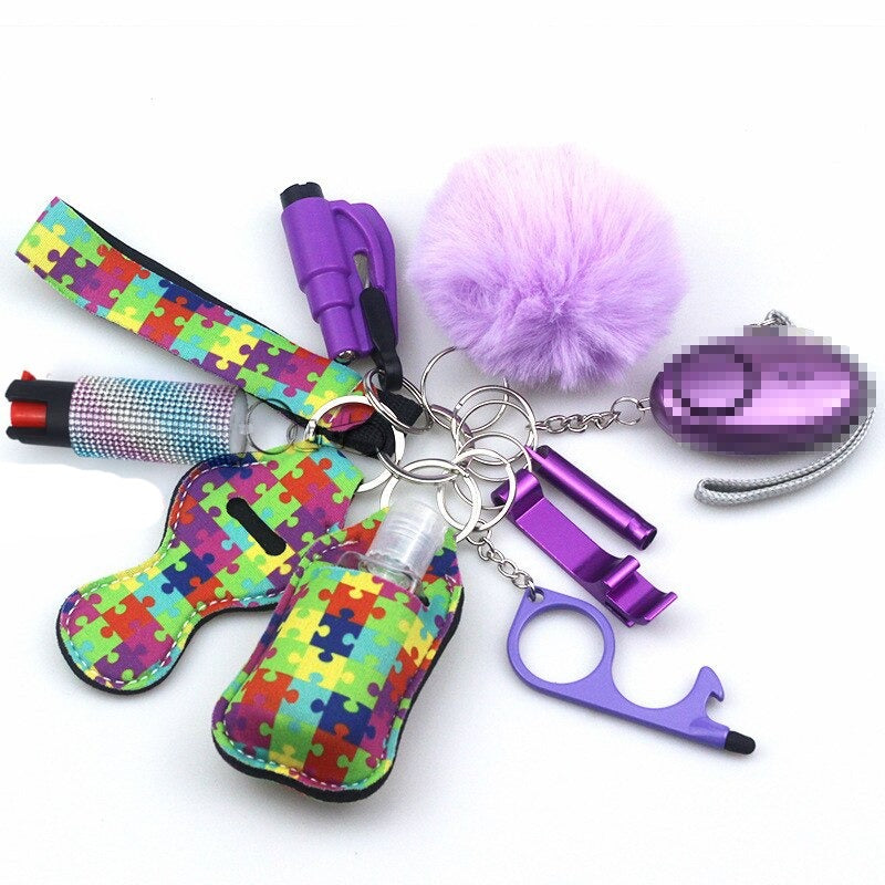 Rainbow Jigsaw Pepper Spray 10-Piece Safety Keychain Set