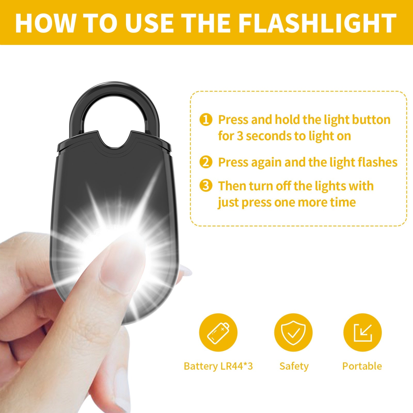 Locket Personal Alarm + LED Flashlight Combo Self Defense Keychain