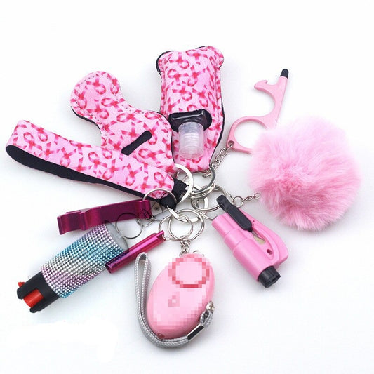 Pink Ribbons Pepper Spray 10-Piece Safety Keychain Set